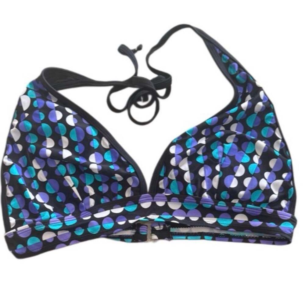 Marina West Halter Bikini Top with Blue, Purple and White Polka Dot Pattern